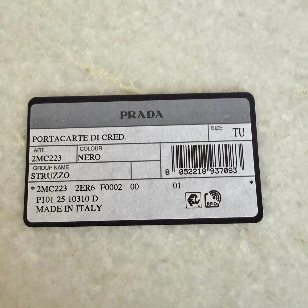 Prada Black Ostrich Leather Card Holder Wallet 2MC223 Struzzo Made in Italy